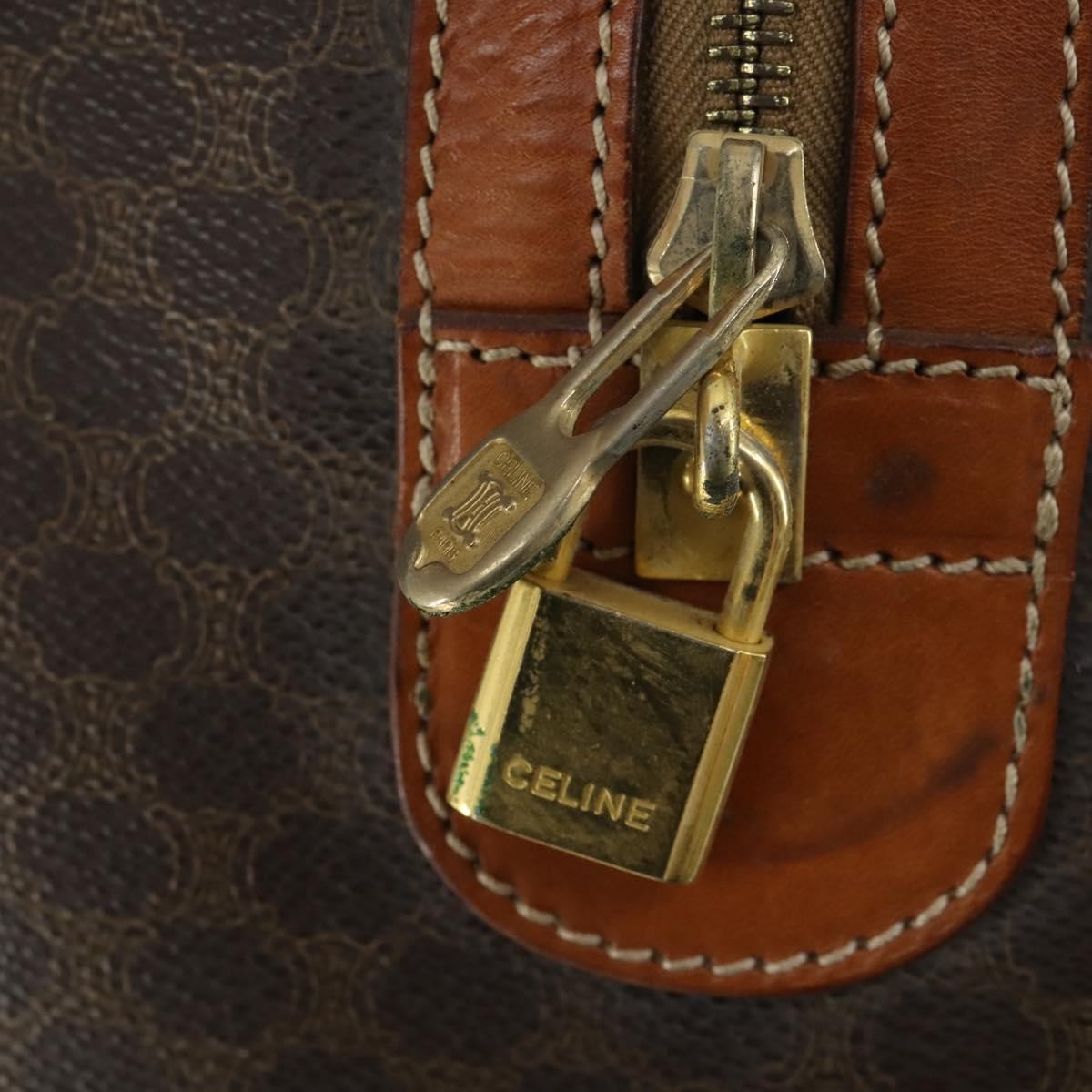 Celine Vintage Duffle Bag Canvas And Leather Brown Canvas Travel Bag Bag (Pre-Owned)