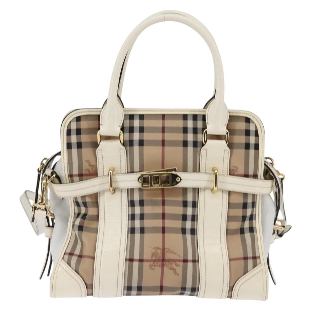 Burberry Minford Satchel Haymarket Coated Canvas Beige Canvas Tote Bag Bag (Pre-Owned)