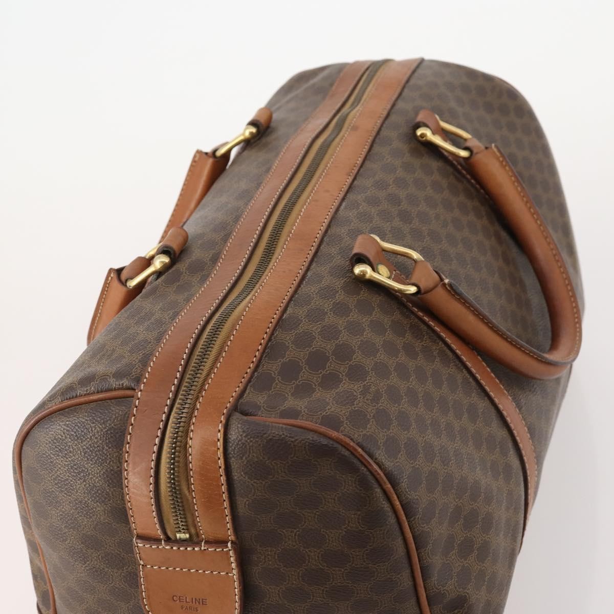 Celine Vintage Duffle Bag Macadam Coated Canvas Brown Canvas Travel Bag Bag (Pre-Owned)