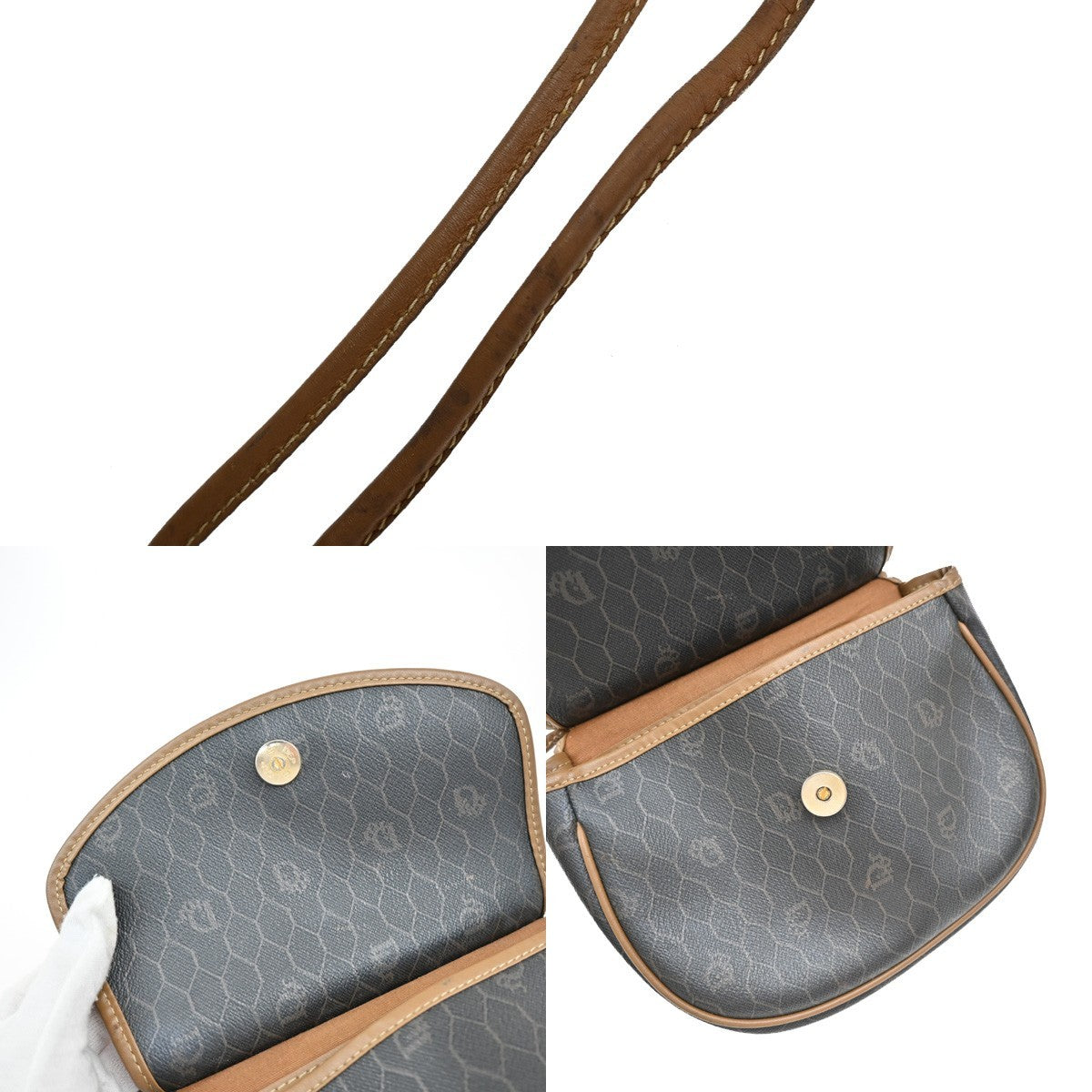 Christian Dior Vintage Honeycomb Shoulder Bag Canvas And Leather Brown Pvc Shoulder Bag Bag (Pre-Owned)