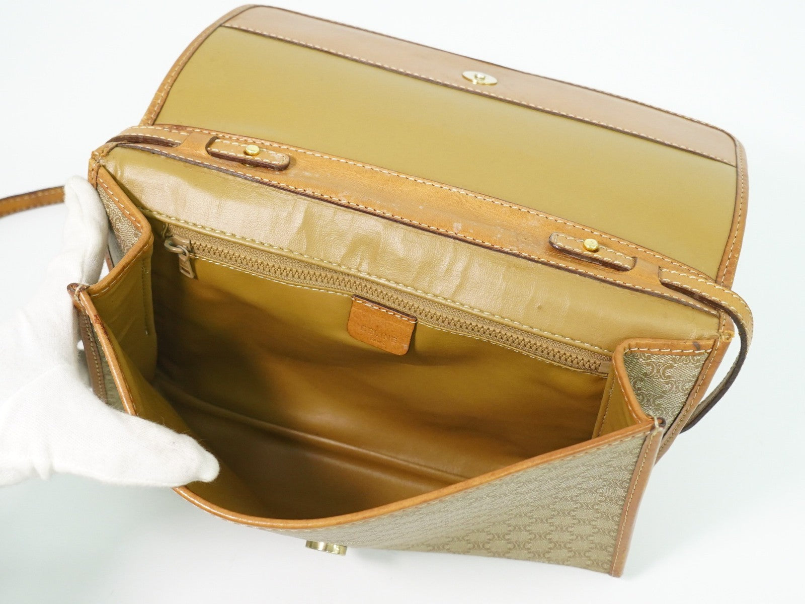 Celine Vintage Macadam Shoulder Bag Canvas Beige Canvas Shoulder Bag Bag (Pre-Owned)