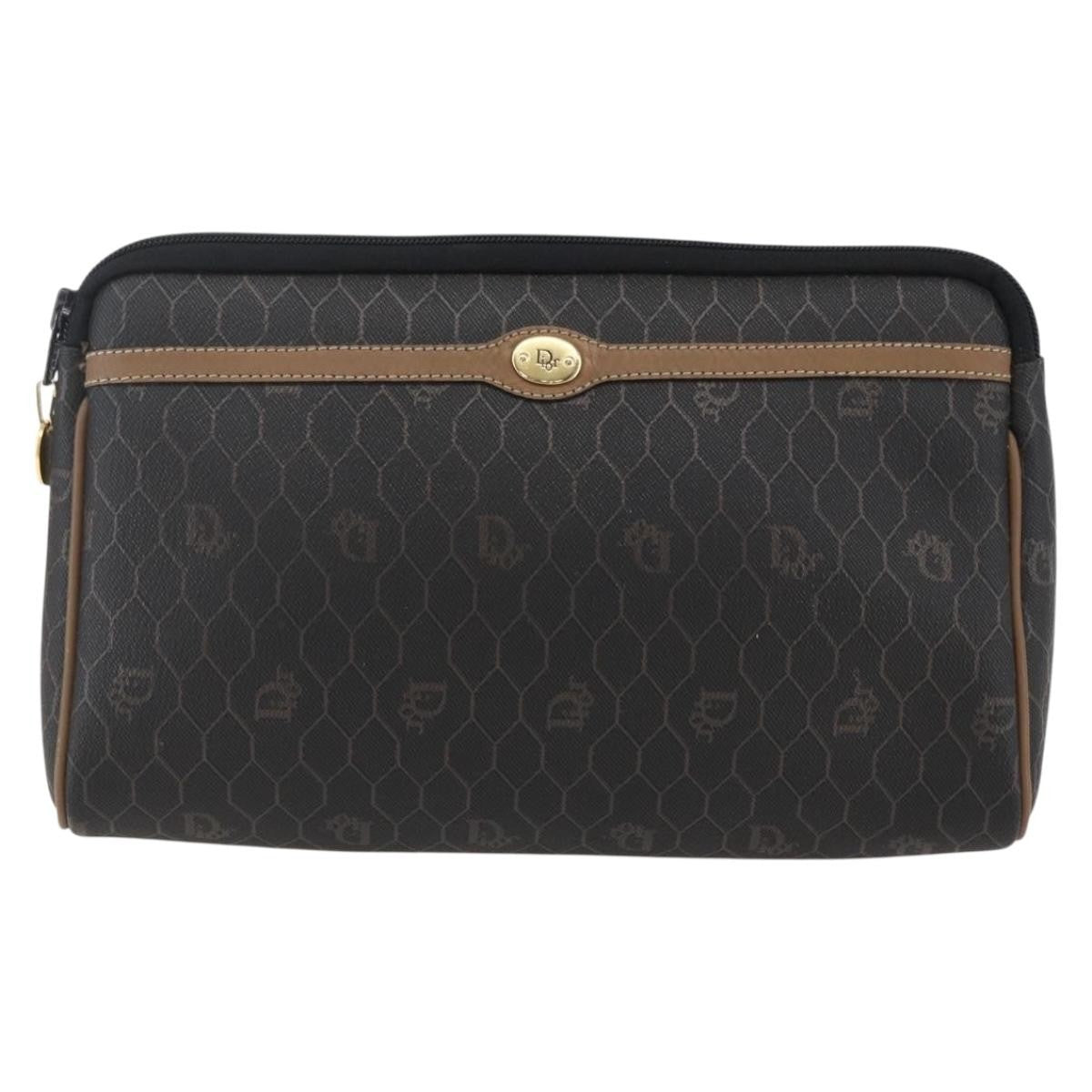 Christian Dior Vintage Honeycomb Zip Pouch Canvas And Leather Black Pvc Clutche & Pouche Bag (Pre-Owned)