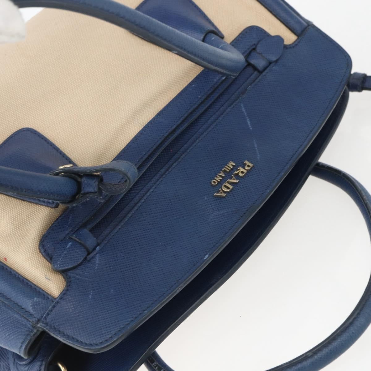 Prada Cuir Frame Convertible Tote Canvas And Saffiano Leather Beige Canvas Tote Bag Bag (Pre-Owned)