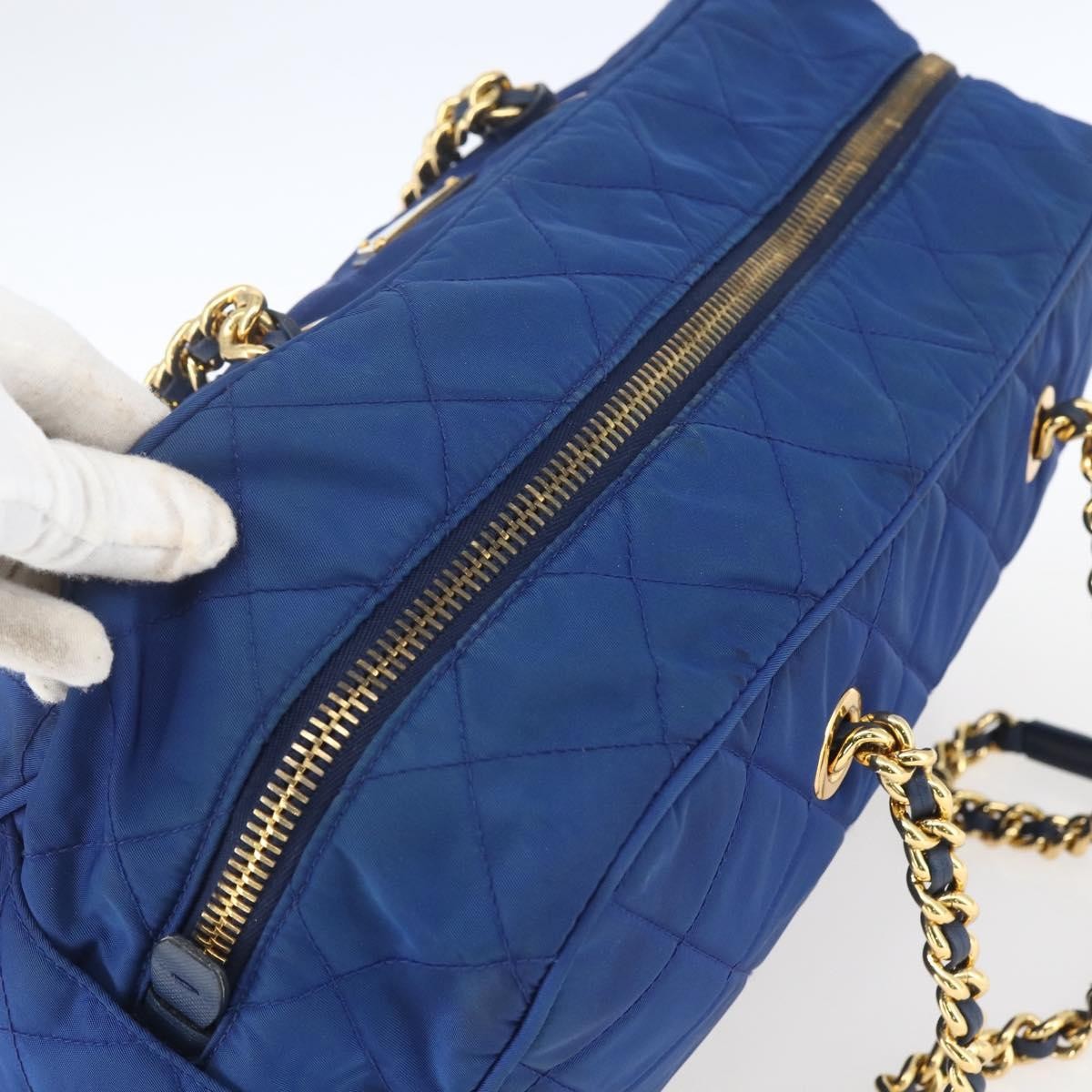 Prada Chain Shoulder Bag Quilted Tessuto Blue Nylon Shoulder Bag Bag (Pre-Owned)