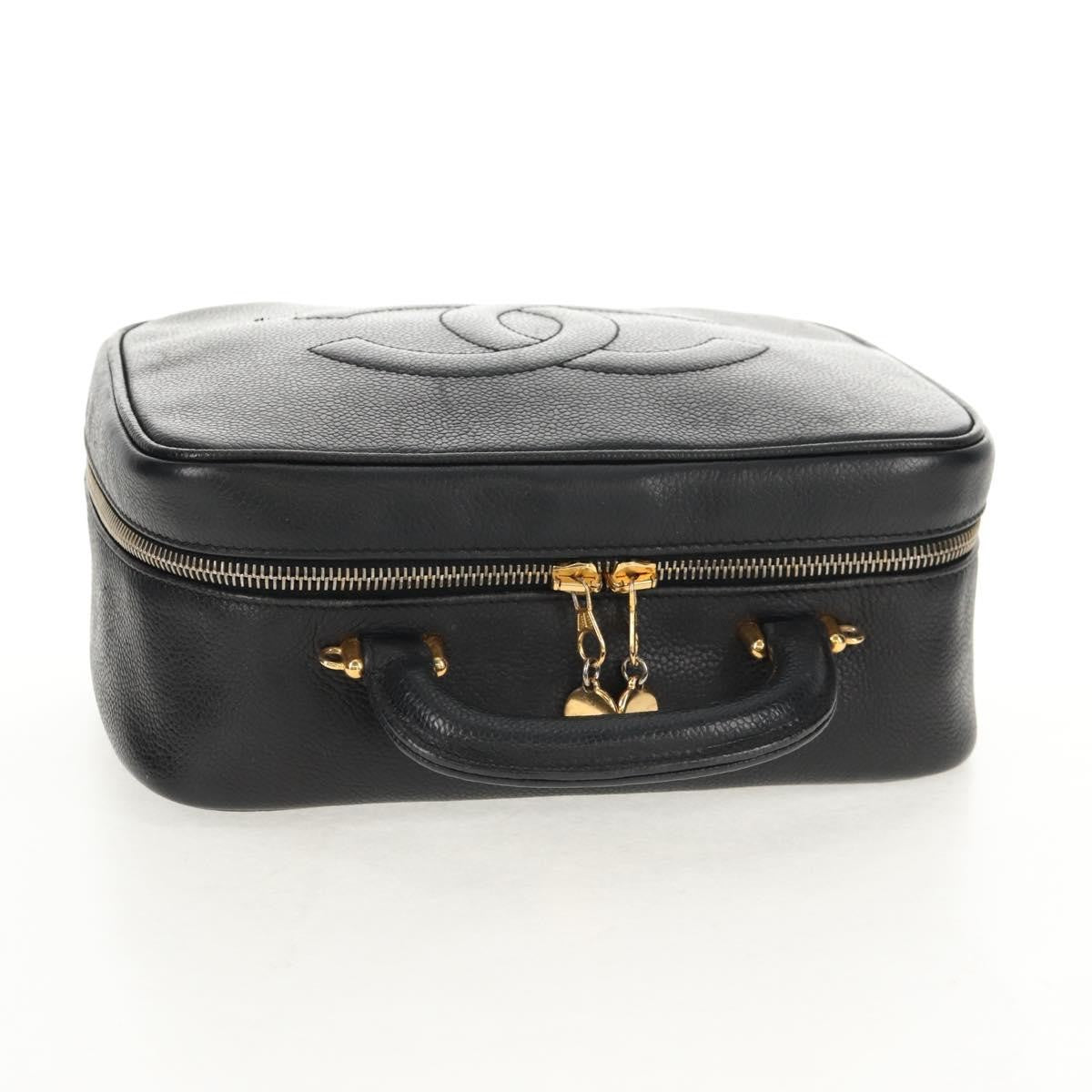 Chanel Vintage Timeless Zip Around Vanity Case Caviar Black Leather Clutche & Pouche Bag (Pre-Owned)