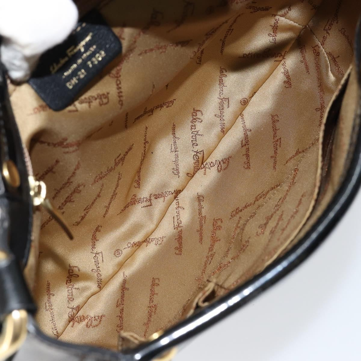 Salvatore Ferragamo Gancini Tote Patent Leather Black Patent_Leather Tote Bag Bag (Pre-Owned)