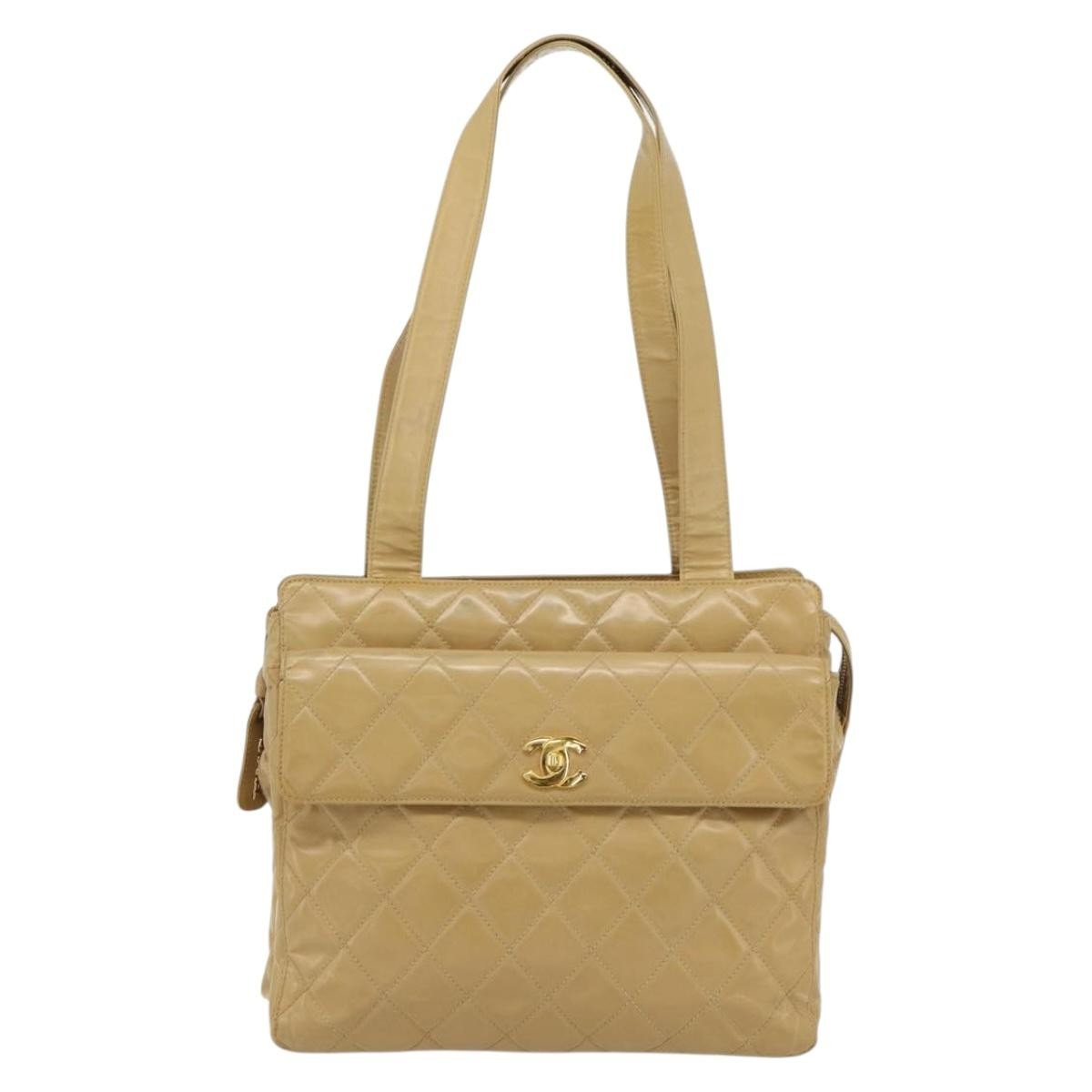 Chanel Vintage Front Pocket Shoulder Bag Leather Beige Patent_Leather Shoulder Bag Bag (Pre-Owned)