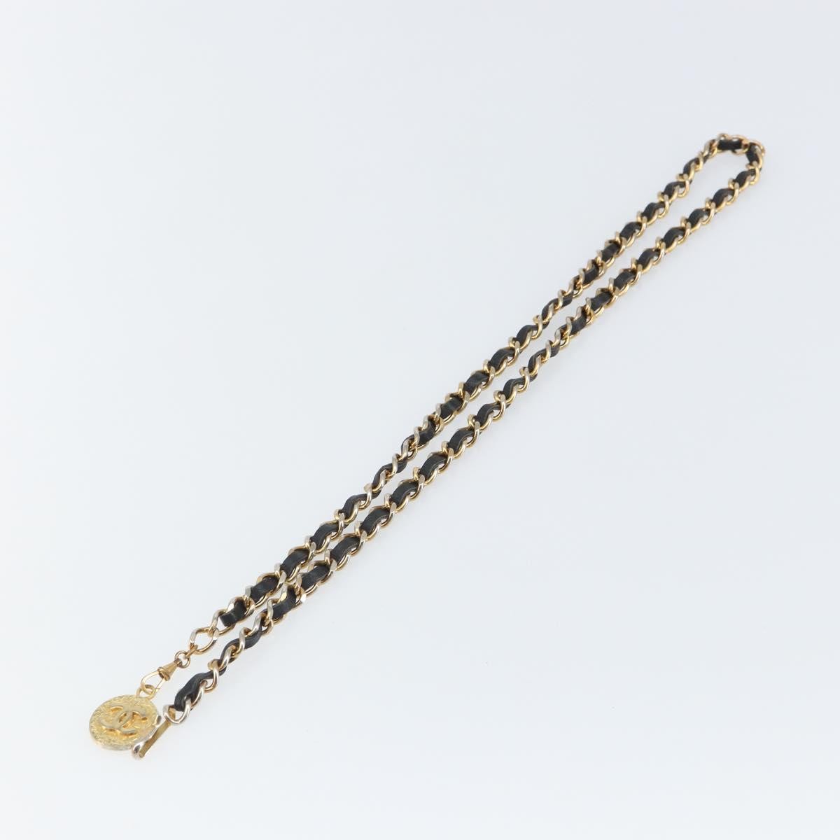 Chanel Vintage Logo Chain Belt Metal And Leather Black Metal Belts Accessory (Pre-Owned)