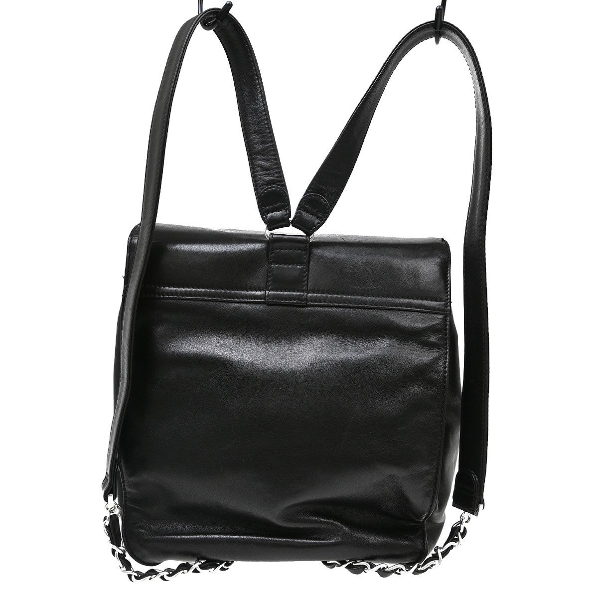 Chanel Vintage Flap Backpack Leather Black Leather Backpack Bag (Pre-Owned)