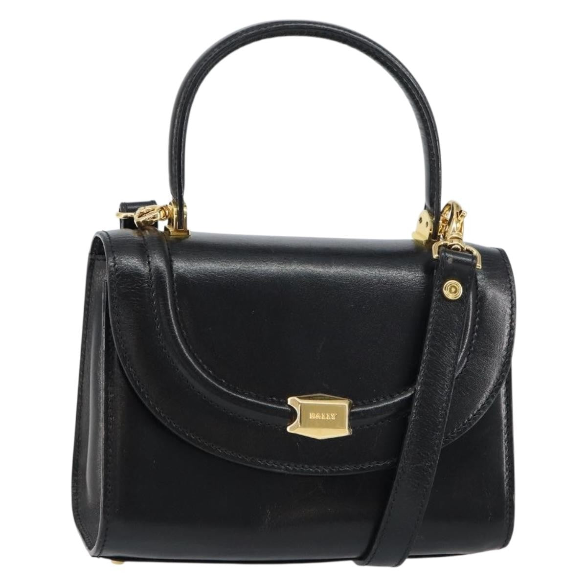 Bally Vintage Handbag Leather Black Leather Handbag (Pre-Owned)