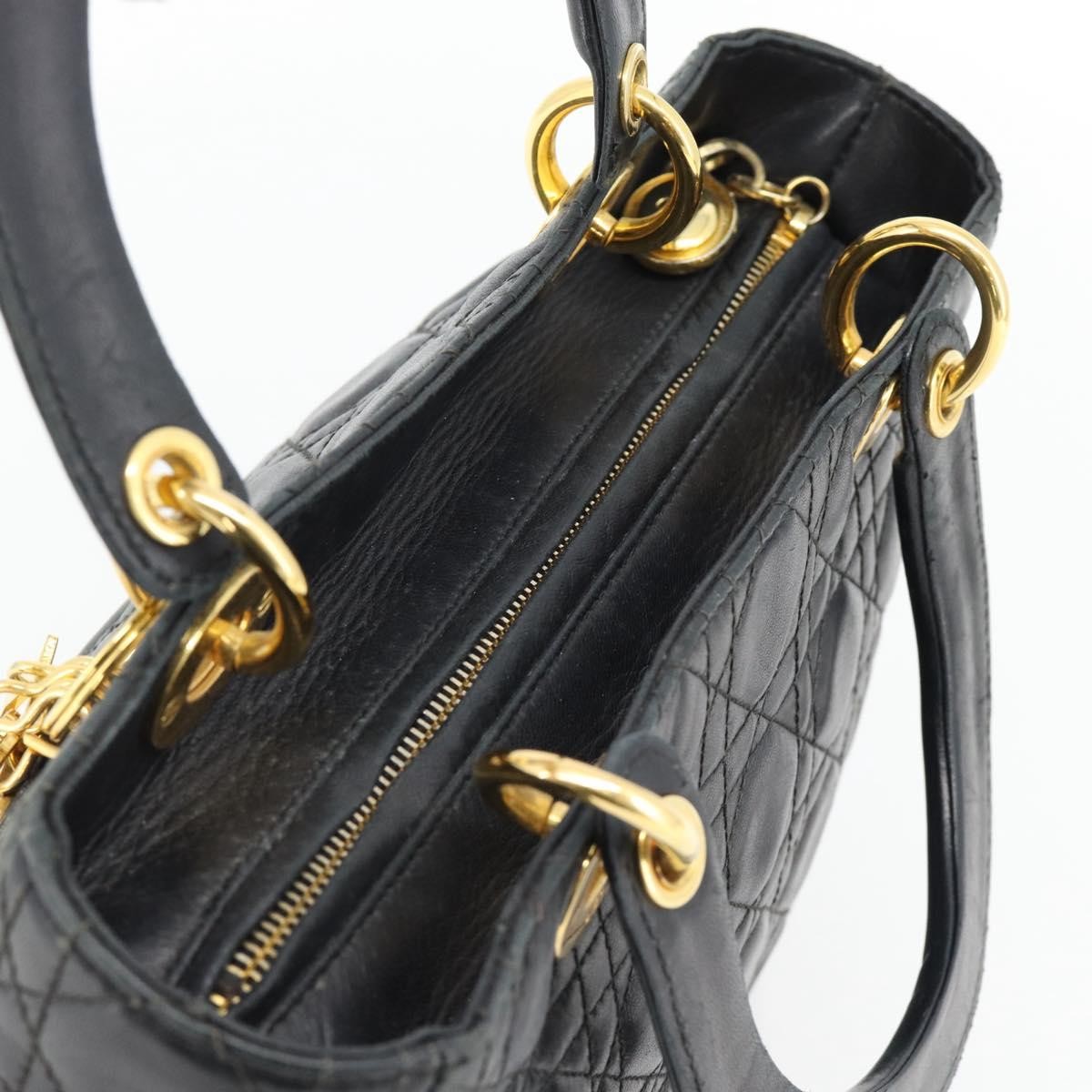 Christian Dior Lady Dior Bag Leather Black Leather Handbag (Pre-Owned)