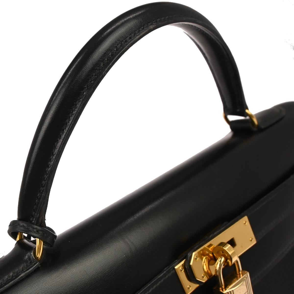 Hermes Kelly Handbag Black Box Calf With Gold Hardware Black Calfskin Handbag (Pre-Owned)