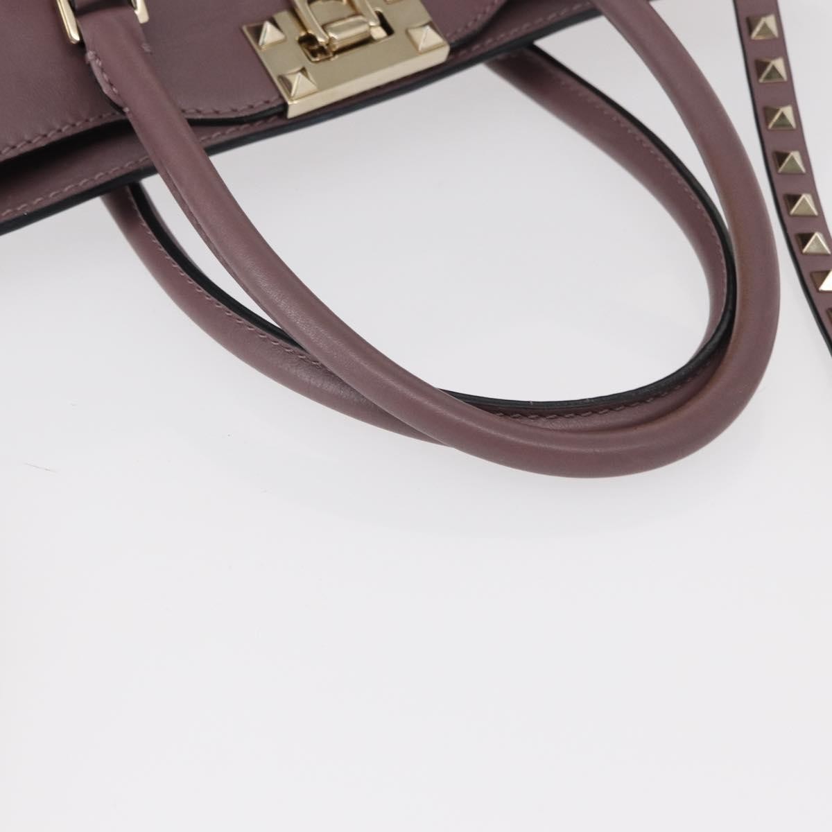 Valentino Garavani Rockstud Tote Rigid Leather Purple Leather Handbag (Pre-Owned)