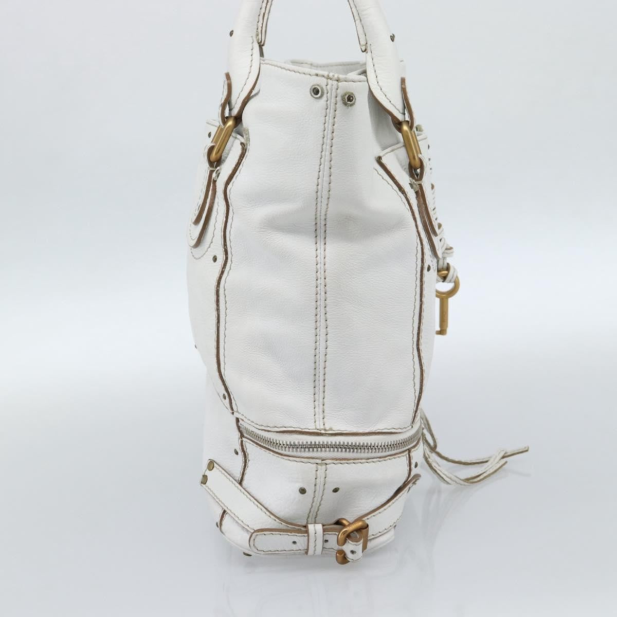 Chloe Paddington Lock Tote Leather White_Gold Leather Tote Bag Bag (Pre-Owned)