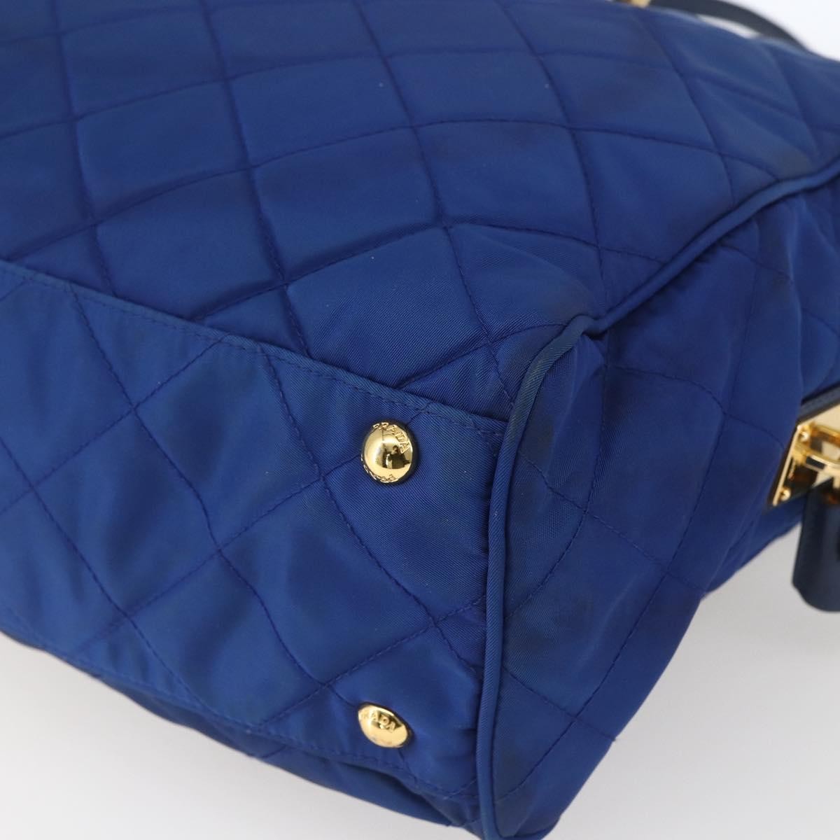 Prada Chain Shoulder Bag Quilted Tessuto Blue Nylon Shoulder Bag Bag (Pre-Owned)