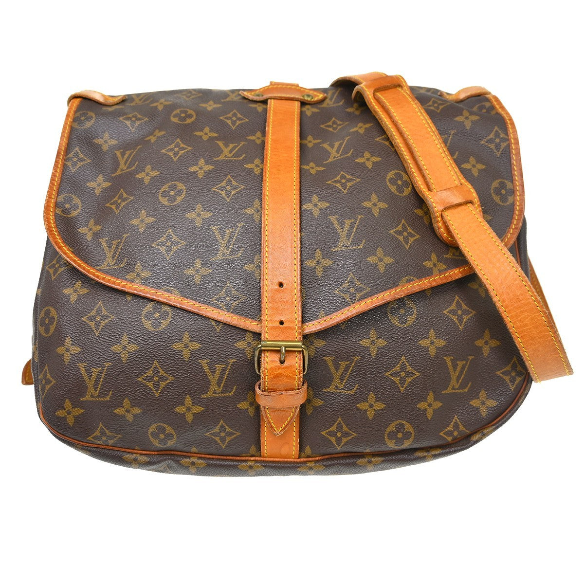 Louis Vuitton Saumur Handbag Monogram Canvas Brown Canvas Shoulder Bag Bag (Pre-Owned)
