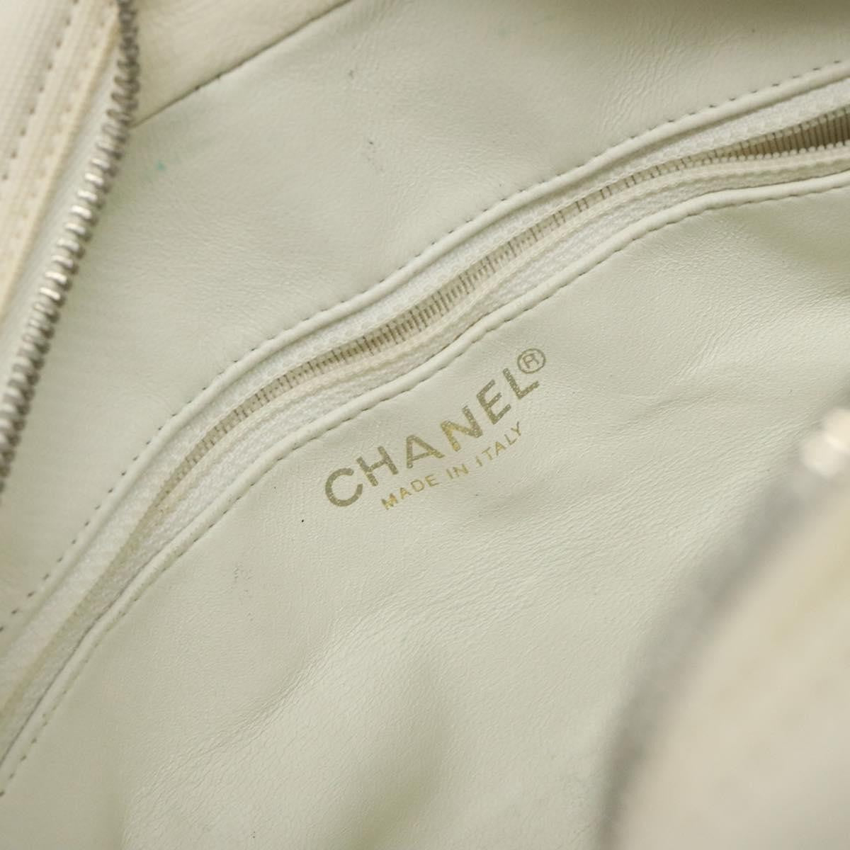 Chanel Vintage Logo Bowler Bag Quilted Canvas White Canvas Handbag (Pre-Owned)