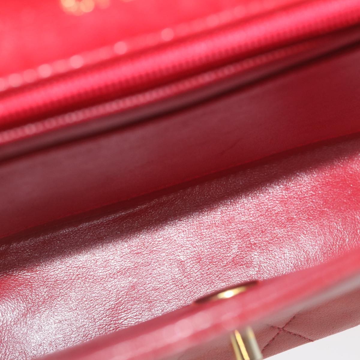 Chanel Vintage Square Chain Handle Flap Bag Quilted Lambskin Red Leather Handbag (Pre-Owned)