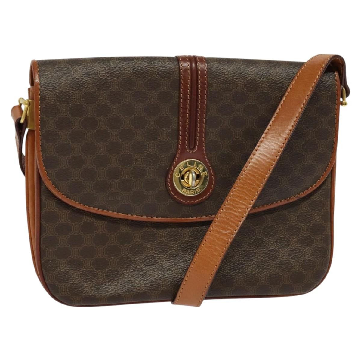 Celine Vintage Macadam Shoulder Bag Canvas And Leather Brown Canvas Shoulder Bag Bag (Pre-Owned)
