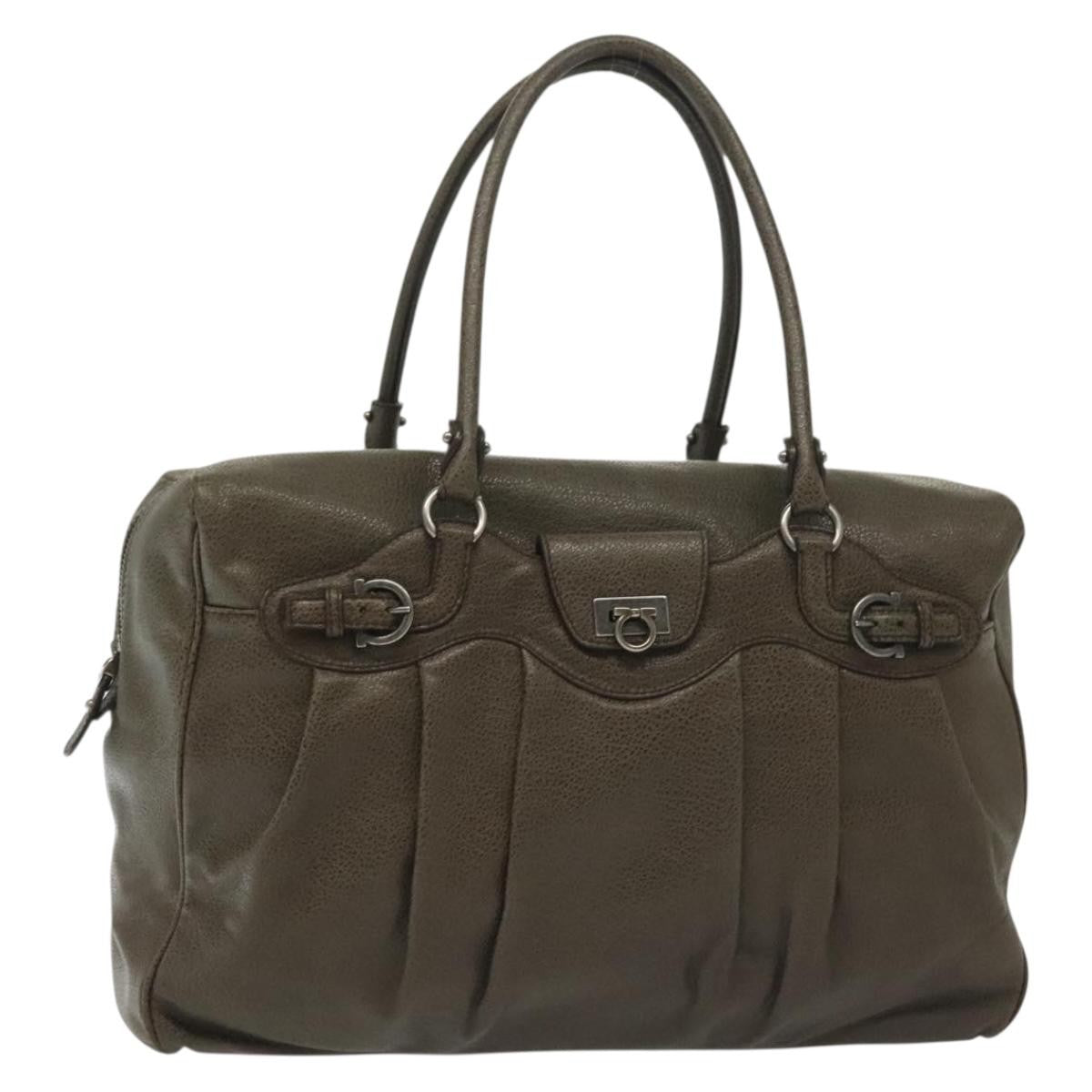Salvatore Ferragamo Gancini Buckle Shoulder Bag Leather Khaki Leather Bag (Pre-Owned)
