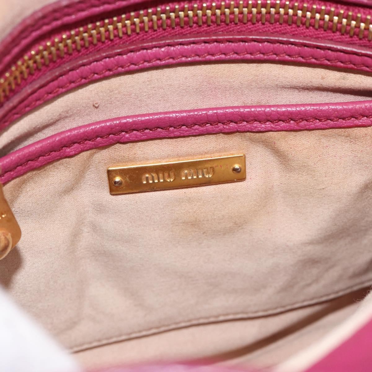 Miu Miu Madras Convertible Lock Tote Leather Pink Leather Handbag (Pre-Owned)