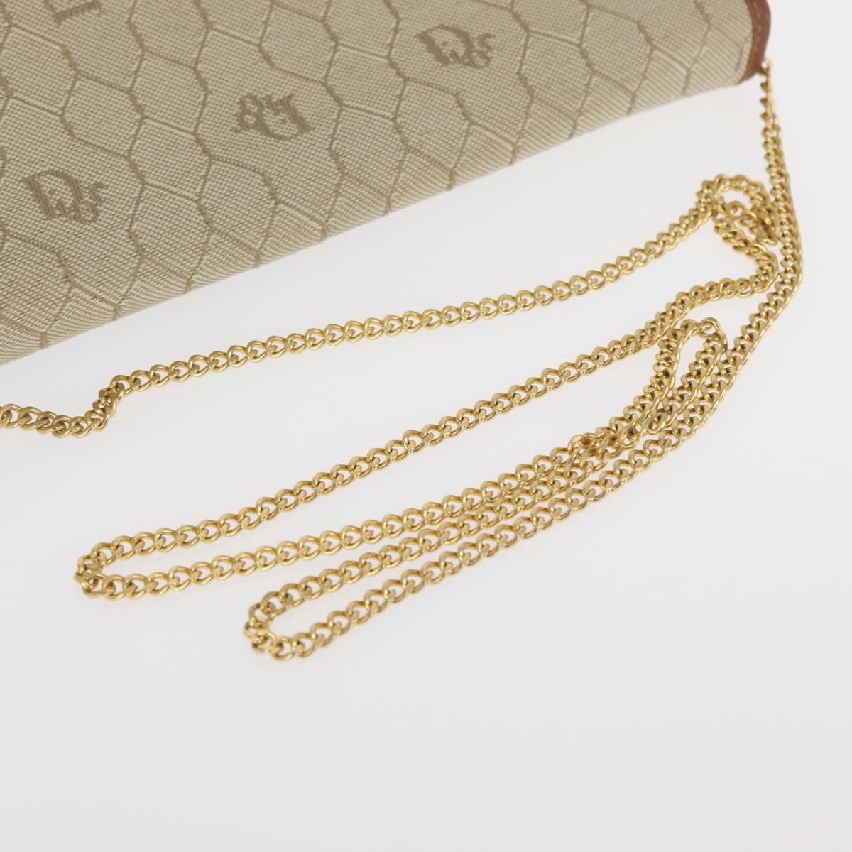 Christian Dior Vintage Honeycomb Chain Canvas Beige Canvas Shoulder Bag Bag (Pre-Owned)