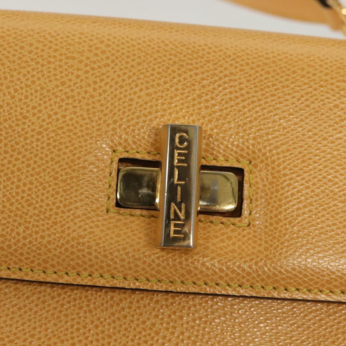 Celine Vintage Convertible Turnlock Top Handle Bag Leather Yellow Leather Bag (Pre-Owned)