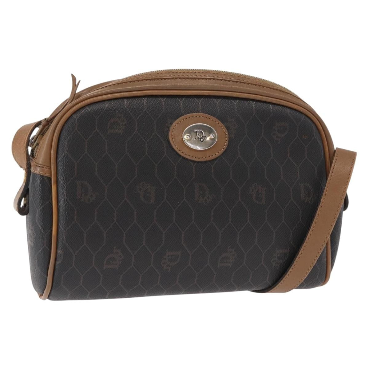 Christian Dior Vintage Honeycomb Shoulder Bag Canvas And Leather Black Canvas Shoulder Bag Bag (Pre-Owned)