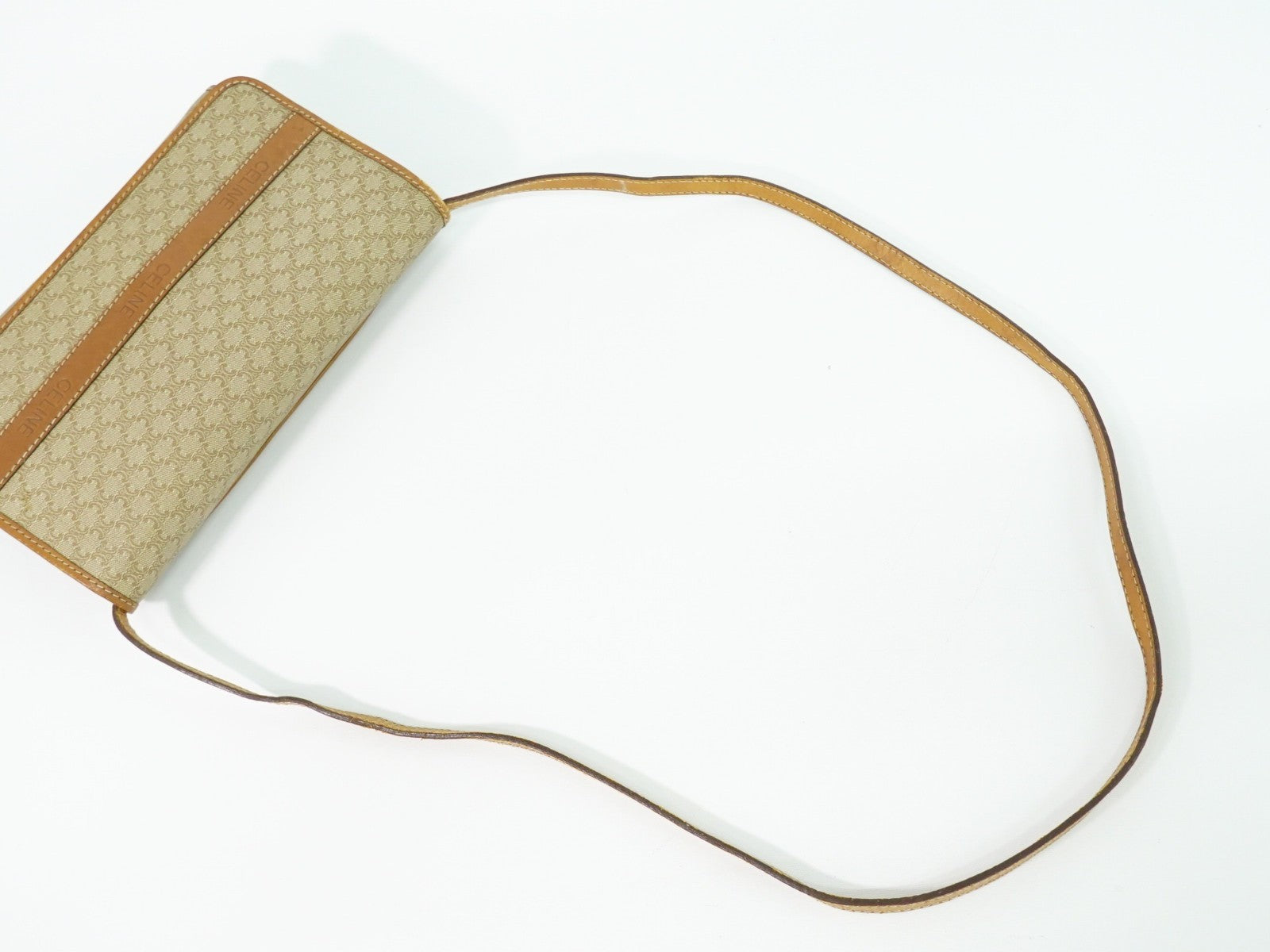 Celine Vintage Macadam Shoulder Bag Canvas Beige Canvas Shoulder Bag Bag (Pre-Owned)
