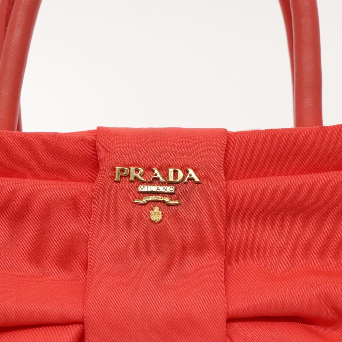 Prada Bow Tote Tessuto Orange Nylon Handbag (Pre-Owned)