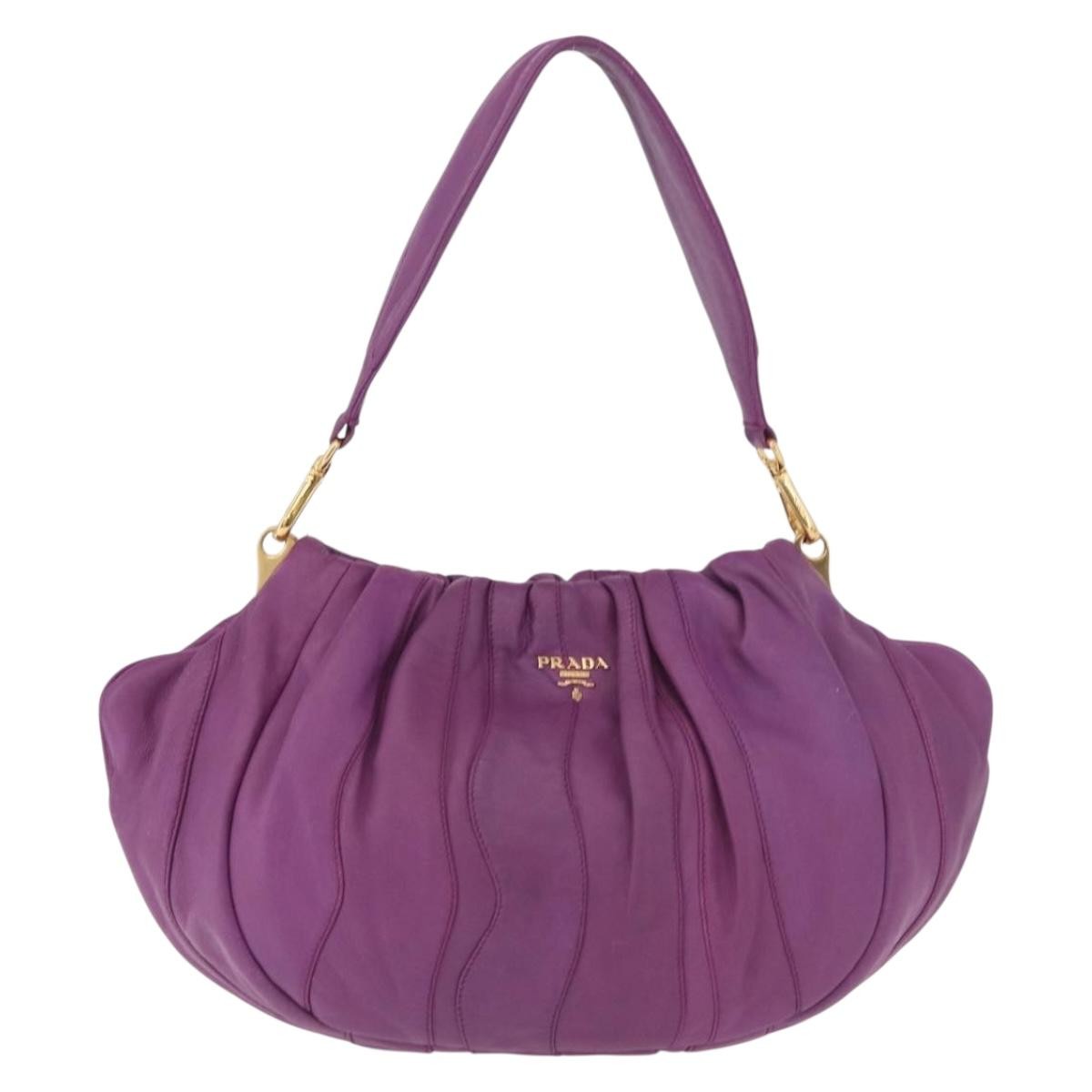 Prada Pleats Shoulder Bag Cervo Leather Purple Leather Handbag (Pre-Owned)