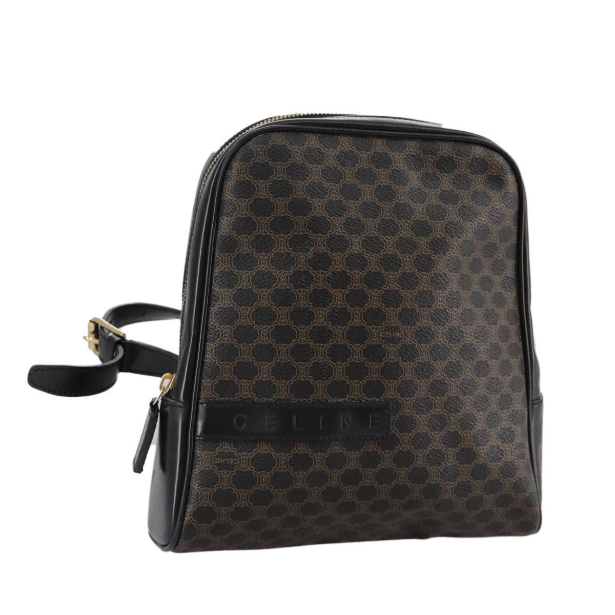 Celine Vintage Macadam Backpack Canvas And Leather Black Canvas Backpack Bag (Pre-Owned)