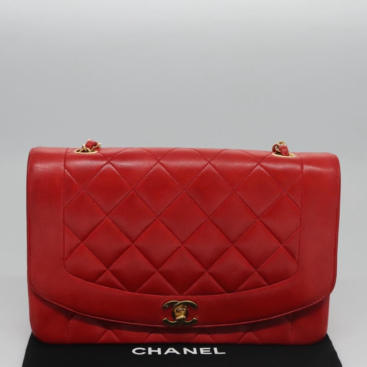 Chanel Vintage Diana Flap Bag Quilted Lambskin Red Leather Crossbody Bag Bag (Pre-Owned)