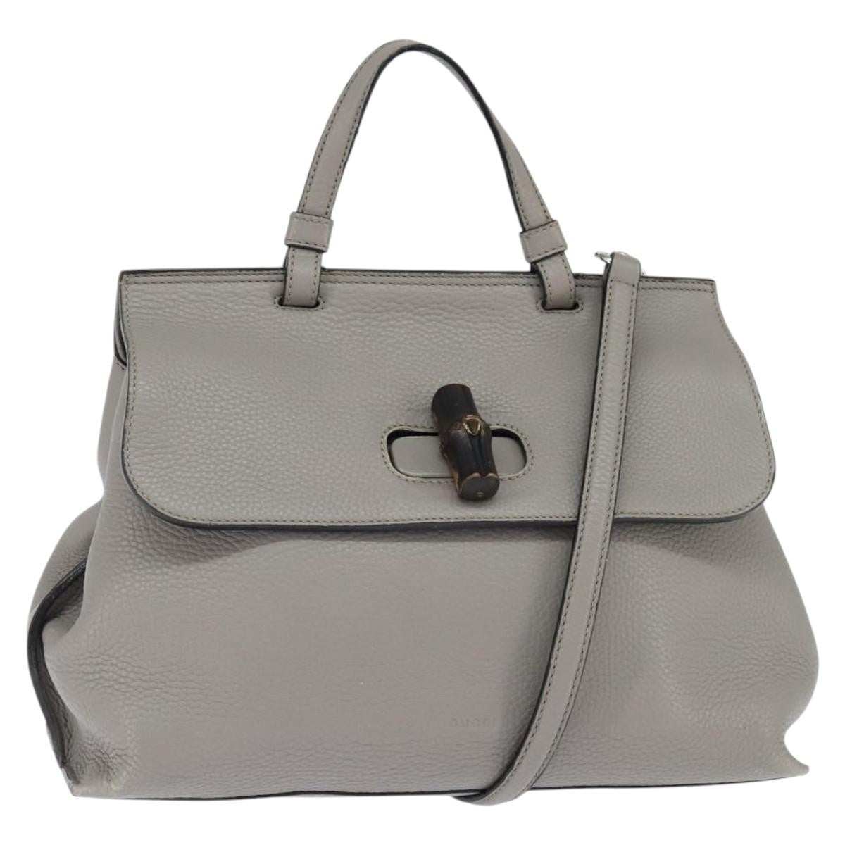 Gucci Bamboo Daily Top Handle Bag Leather Gray Leather Handbag (Pre-Owned)