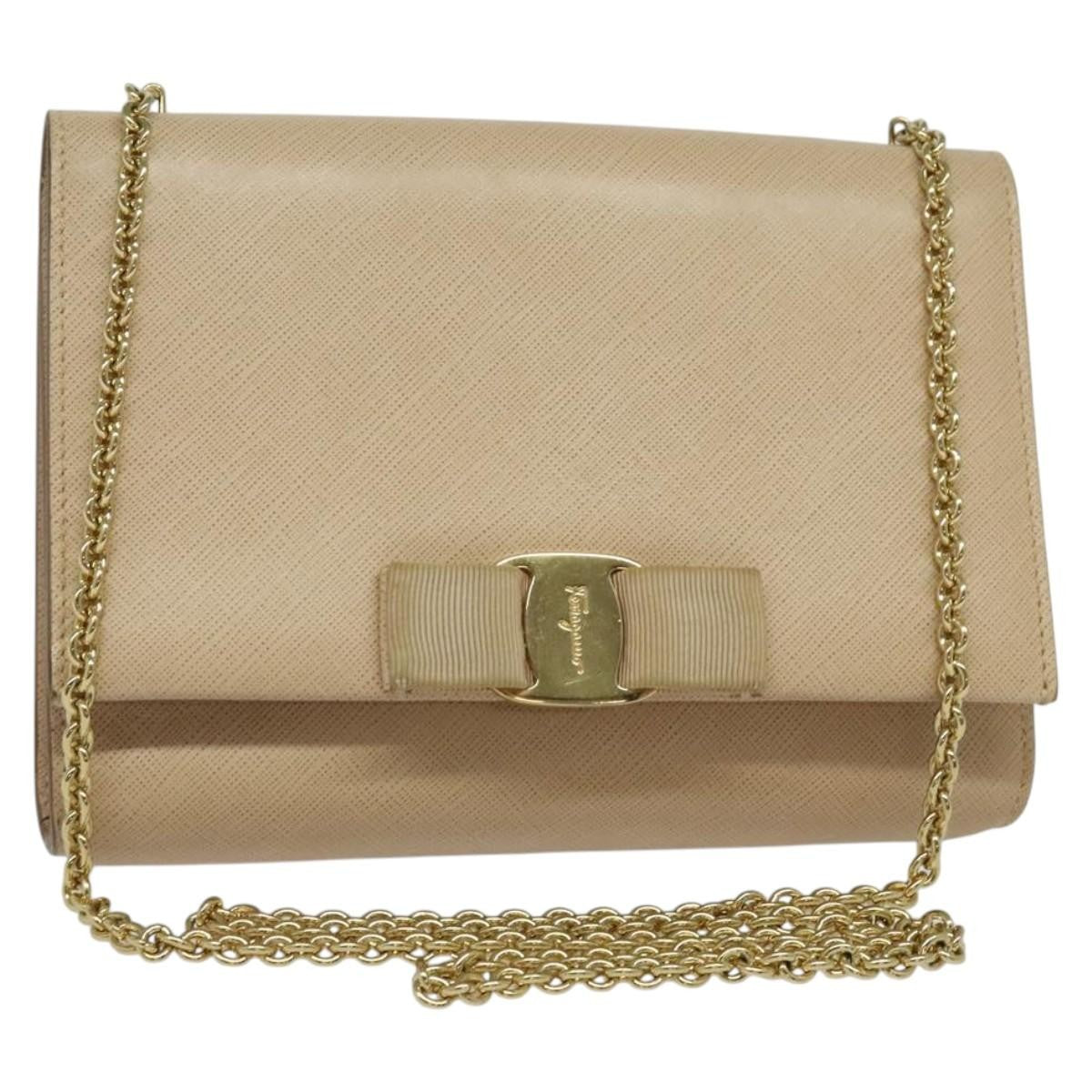 Salvatore Ferragamo Ginny Crossbody Bag Leather Beige Leather Shoulder Bag Bag (Pre-Owned)