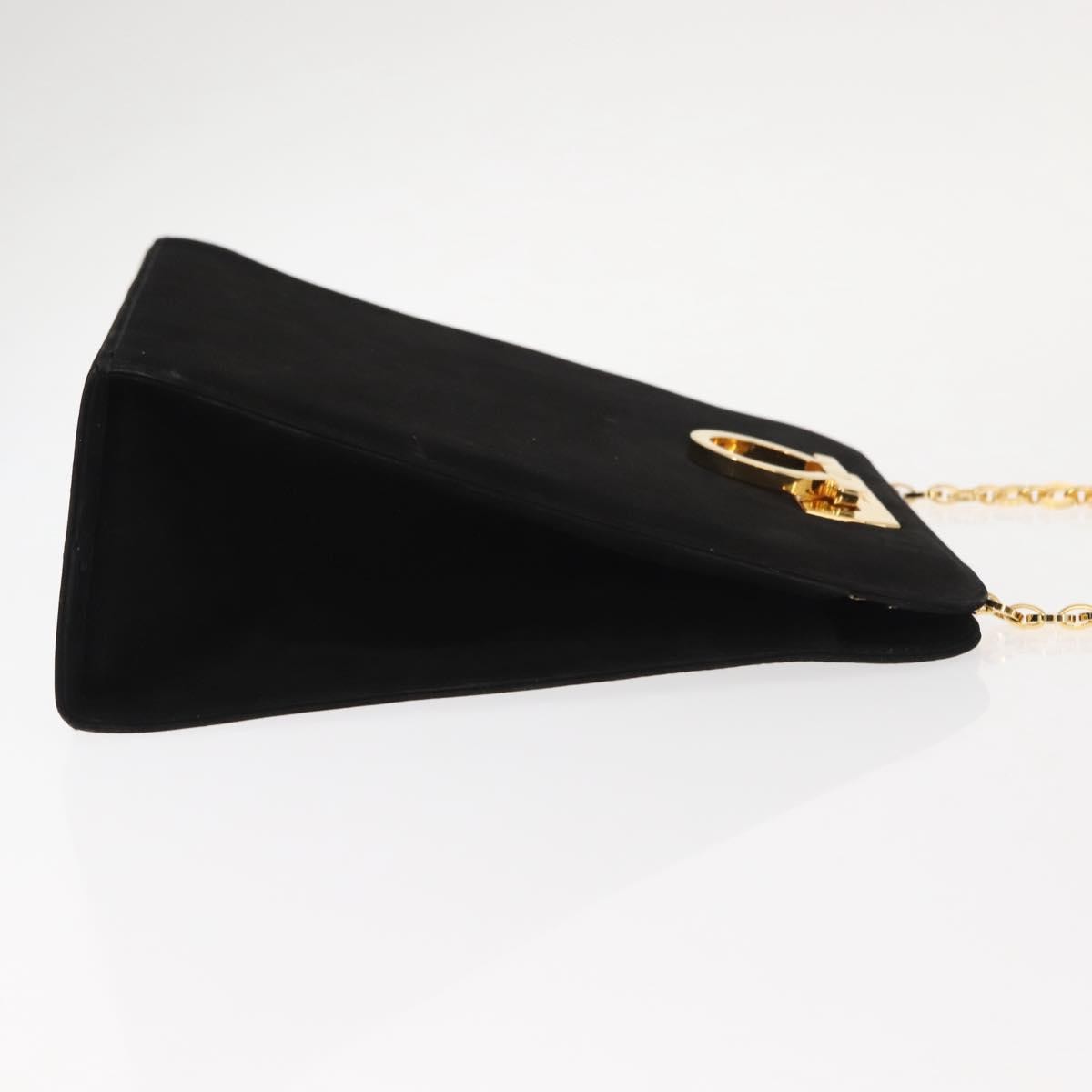 Salvatore Ferragamo Vintage Gancini Chain Shoulder Bag Suede Black Suede Shoulder Bag Bag (Pre-Owned)
