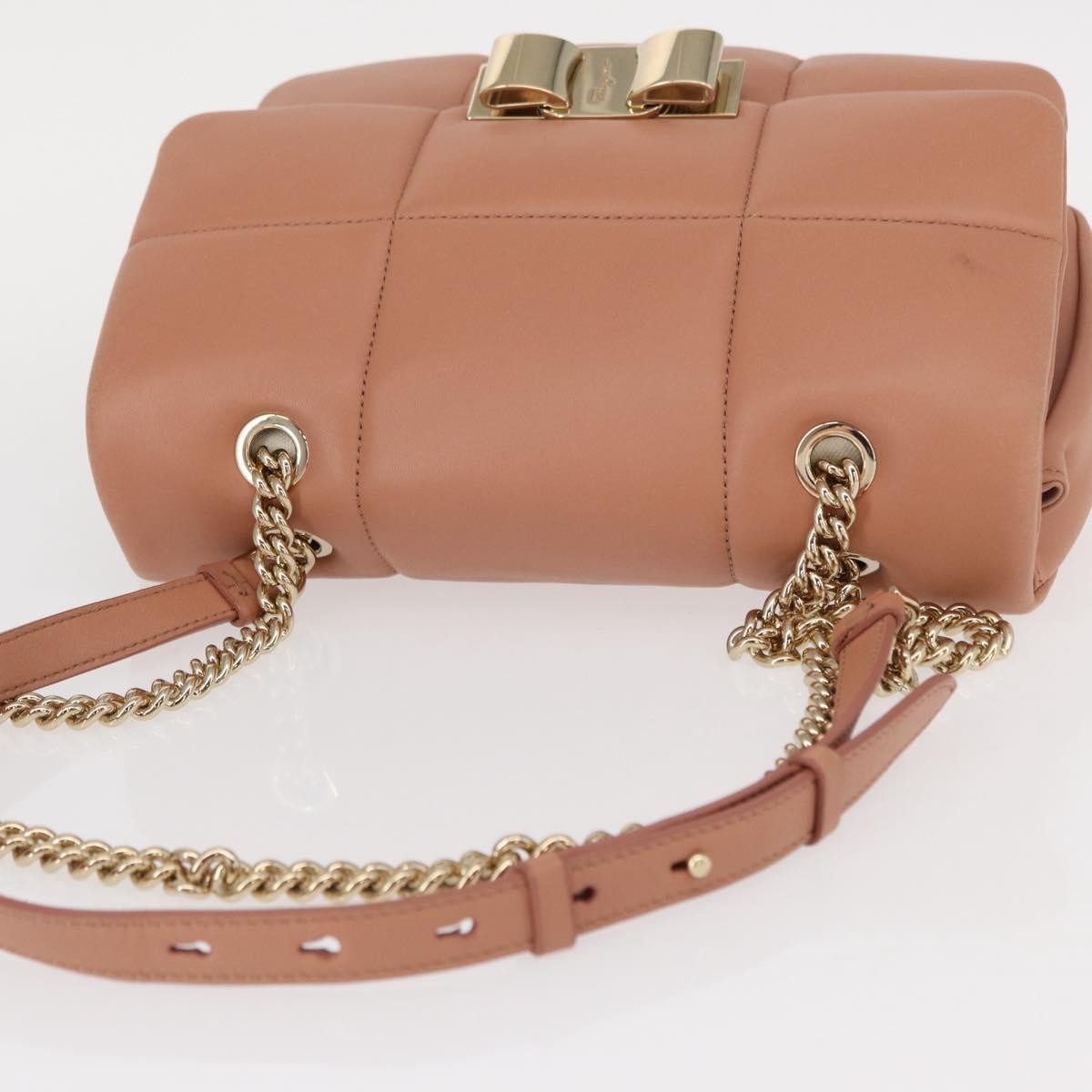 Salvatore Ferragamo Vara Soft Flap Bag Quilted Leather Pink Leather Shoulder Bag Bag (Pre-Owned)