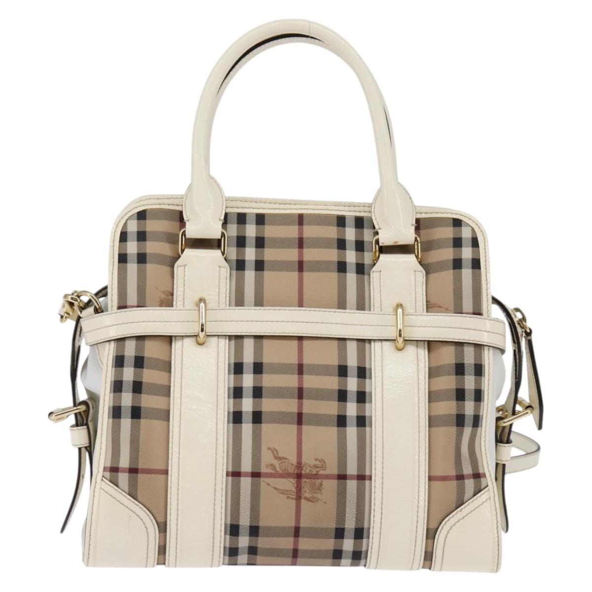 Burberry Minford Satchel Haymarket Coated Canvas Beige Canvas Tote Bag Bag (Pre-Owned)