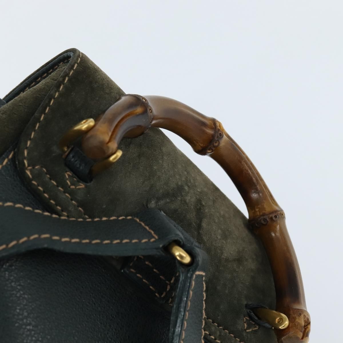 Gucci Vintage Bamboo Backpack Suede Khaki Suede Backpack Bag (Pre-Owned)