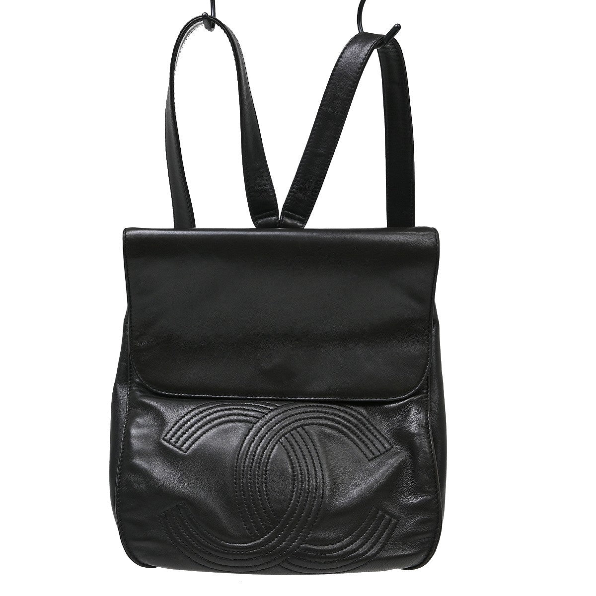 Chanel Vintage Flap Backpack Leather Black Leather Backpack Bag (Pre-Owned)