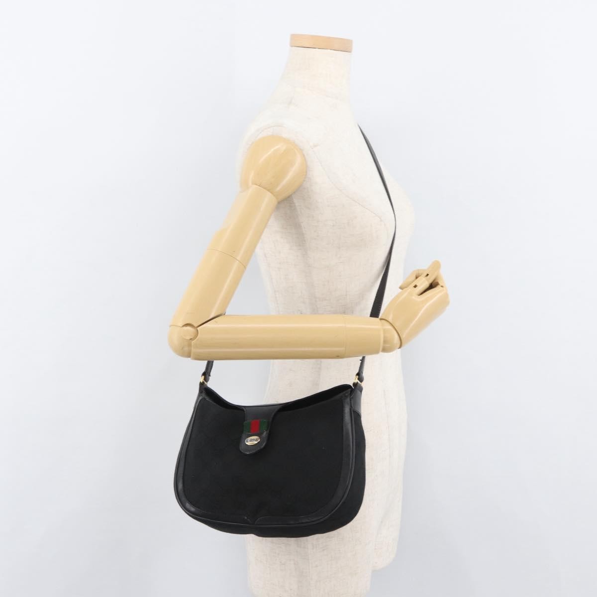 Gucci Sherry Line Shoulder Bag Canvas Black Canvas Shoulder Bag Bag (Pre-Owned)