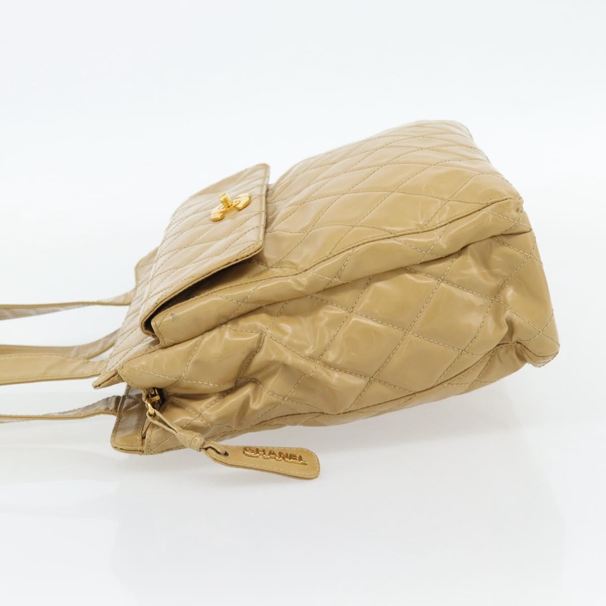 Chanel Vintage Front Pocket Shoulder Bag Leather Beige Patent_Leather Shoulder Bag Bag (Pre-Owned)
