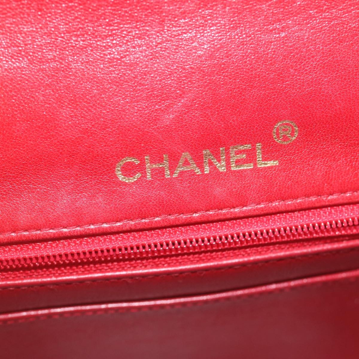 Chanel Vintage Square Chain Handle Flap Bag Quilted Lambskin Red Leather Handbag (Pre-Owned)