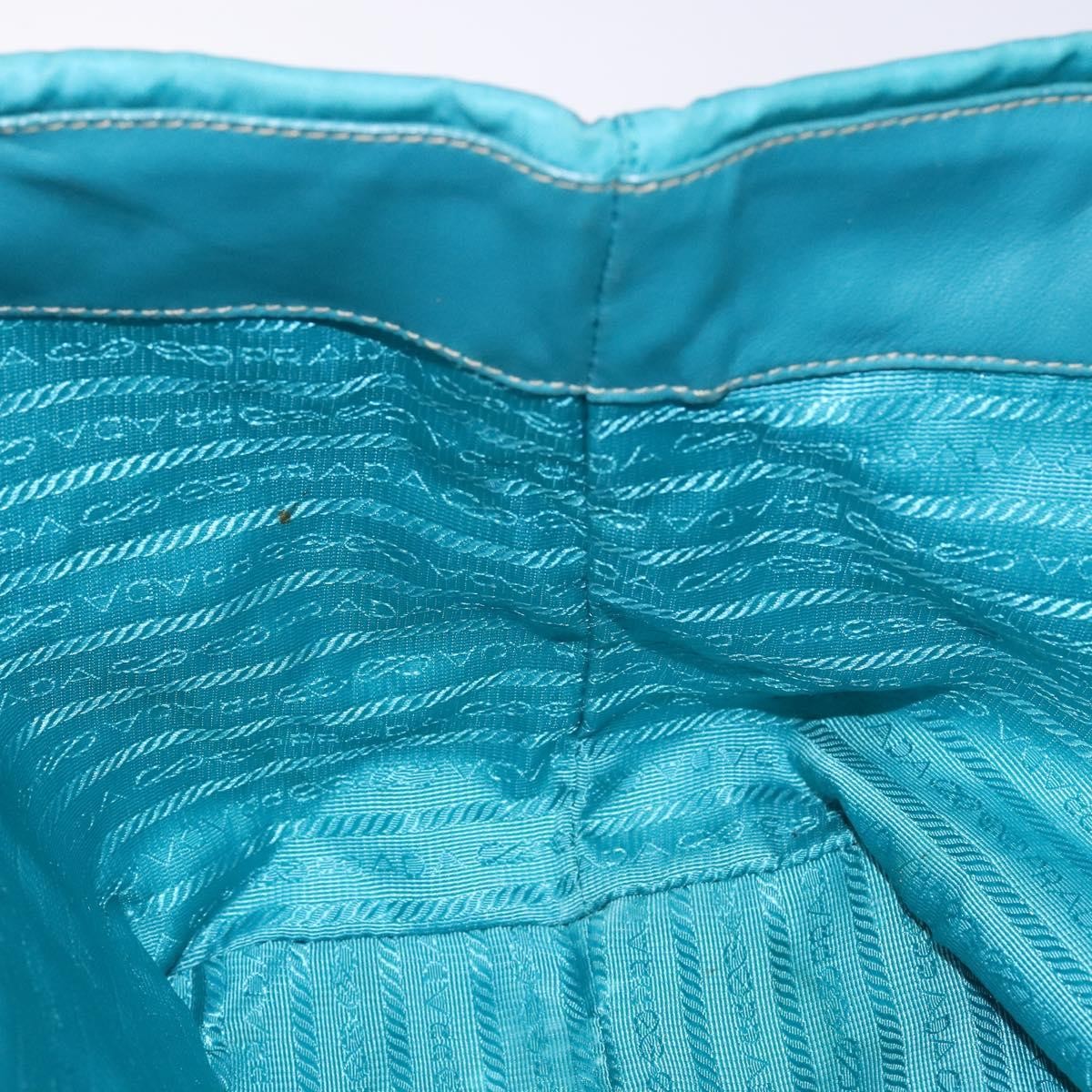 Prada Logo Bow Tote Tessuto With Leather Turquoise Nylon Bag (Pre-Owned)