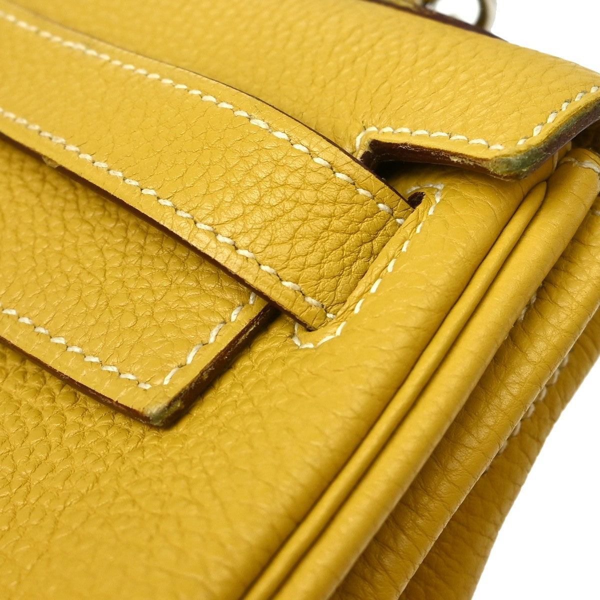 Hermes Kelly Handbag Yellow Epsom With Palladium Hardware Yellow Leather Handbag (Pre-Owned)