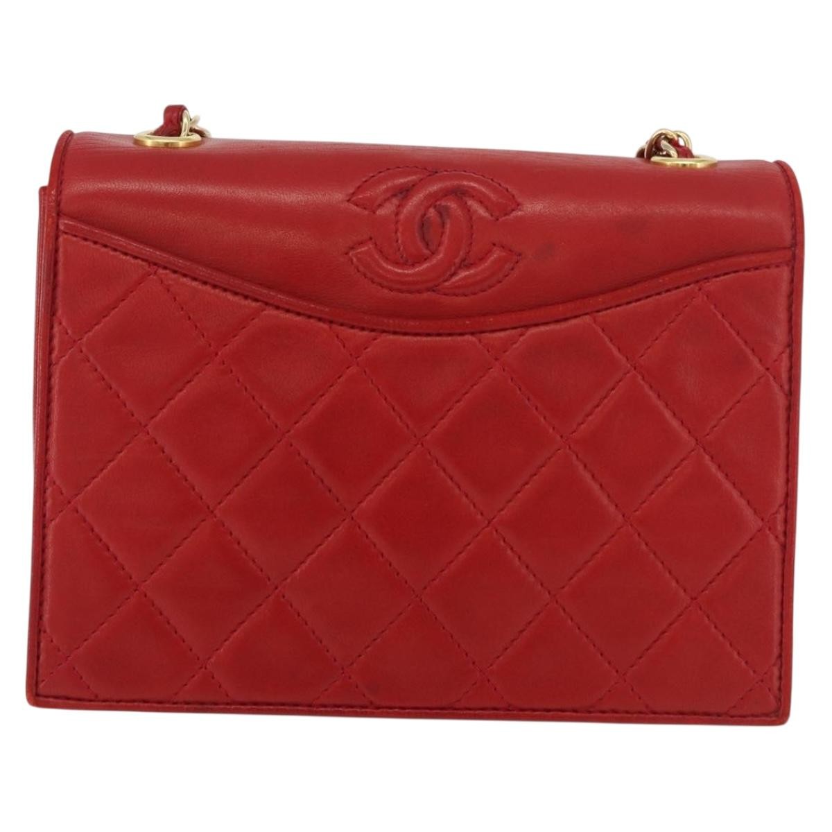Chanel Vintage Cc Chain Full Flap Bag Quilted Leather Red Leather Shoulder Bag Bag (Pre-Owned)