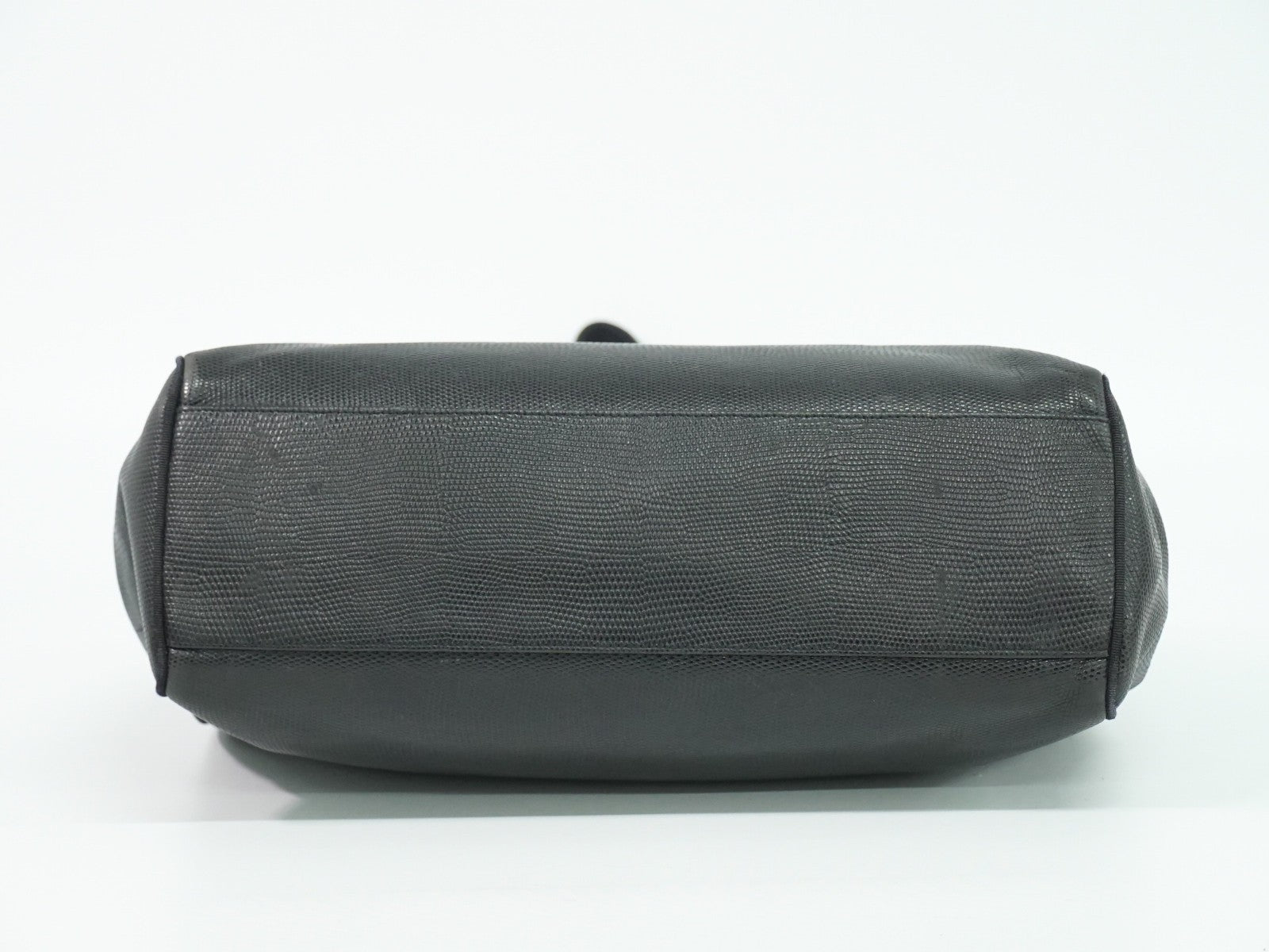 Salvatore Ferragamo Vintage Vara Bow Tote Lizard Embossed Leather Black Leather Tote Bag Bag (Pre-Owned)