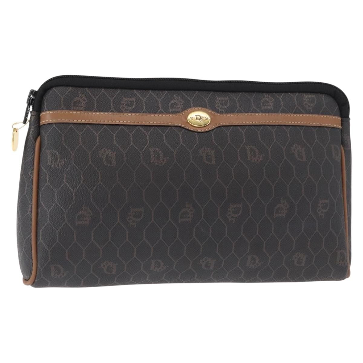 Christian Dior Vintage Honeycomb Zip Pouch Coated Canvas Black Pvc Clutche & Pouche Bag (Pre-Owned)