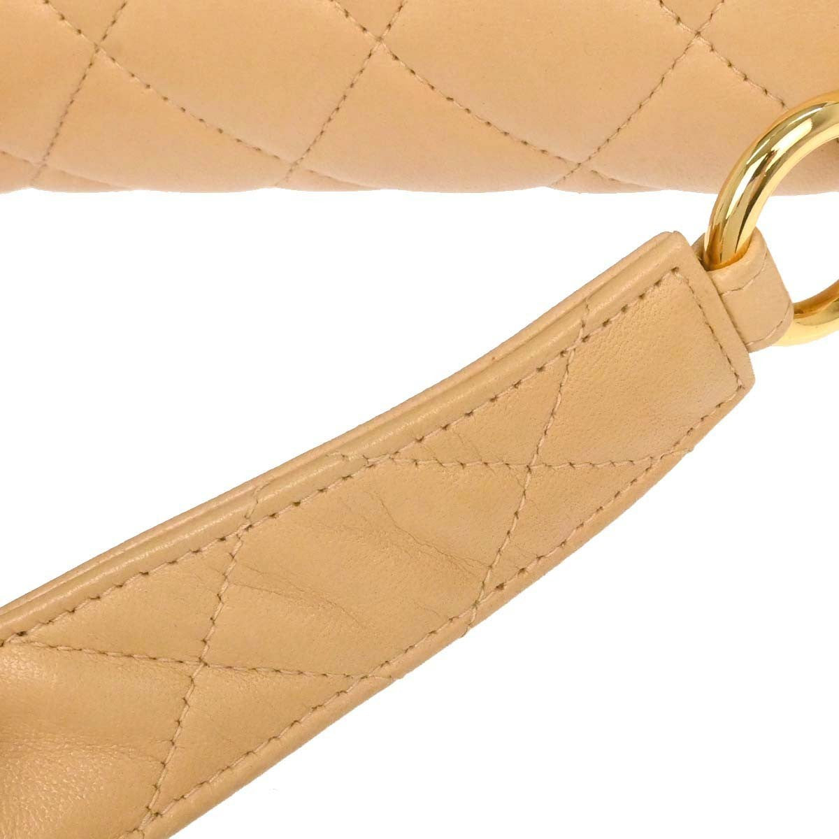 Chanel Vintage Top Handle Flap Bag Quilted Lambskin Beige Leather Handbag (Pre-Owned)