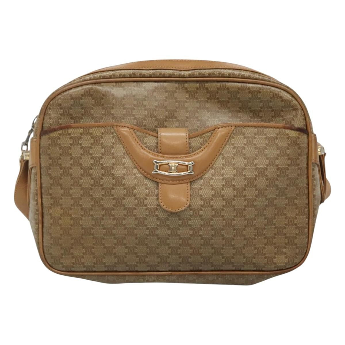 Celine Vintage Macadam Shoulder Bag Canvas And Leather Beige Canvas Shoulder Bag Bag (Pre-Owned)